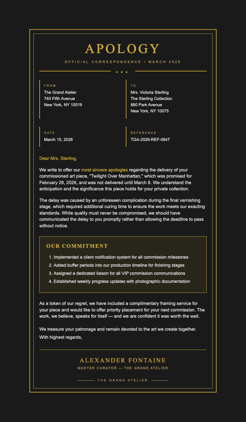 Art Deco Modern apology letter